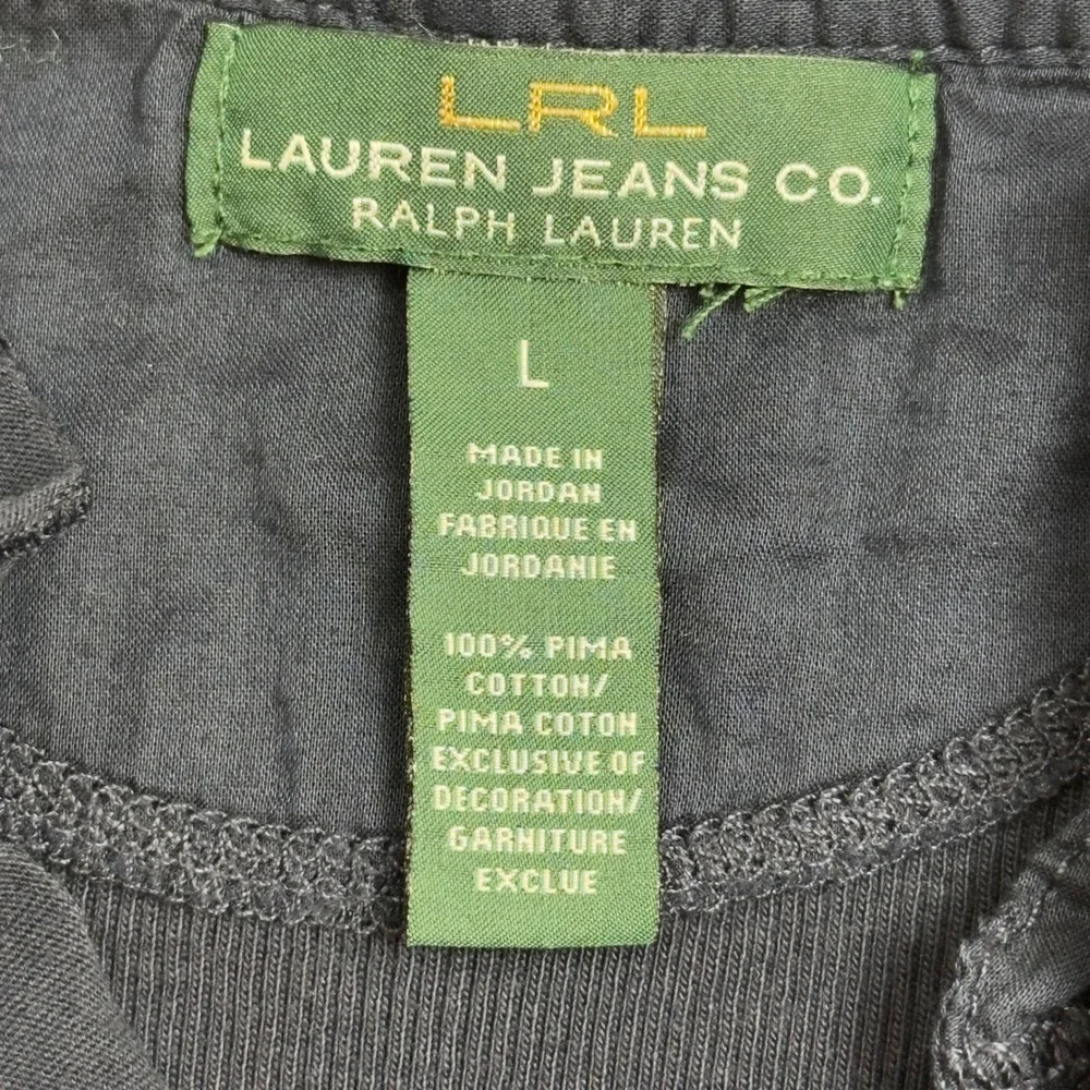 Lauren Jeans Co Ralph Lauren Navy Blue Ruffle V-Neck Ribbed Pima Cotton Top‎ L - Picture 3 of 13